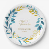Assiettes En Carton Plaques en papier bleu turquoise et or floral (Devant)
