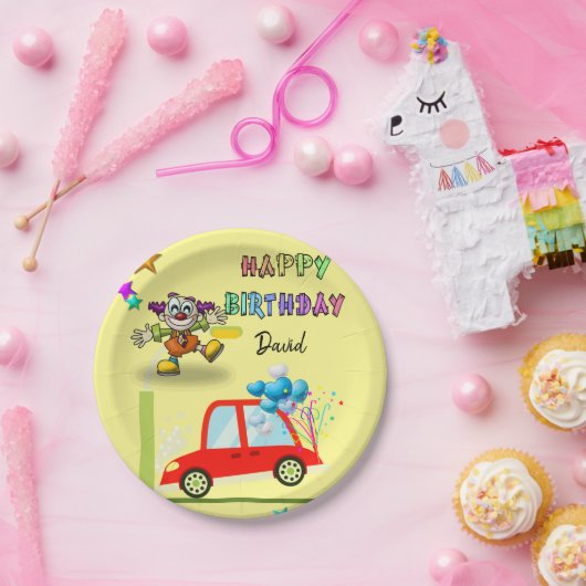 Assiettes En Carton Plaques en papier, Bonne voiture clown d'anniversa (Fête)