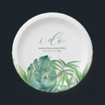 Assiettes En Carton Plaques en papier Botanique Tropical Green<br><div class="desc">Donnez vie à votre thème de la douche tropicale nuptiale avec ces élégantes plaques en papier avec des feuilles monochromes, des feuilles de palmiers et une verdure luxuriante dans des tons verts vibrants. Les mots "I Do" sont affichés dans un script moderne et élégant, ajoutant une touche chic à votre...</div>