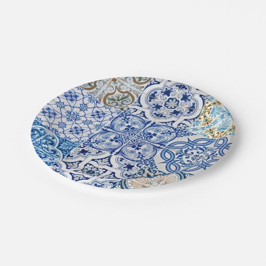 Assiettes En Carton Plaques en papier carrelage bleu (Angle)