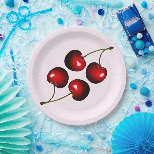 Assiettes En Carton Plaques en papier Cerises rouges - personnalisable (Fête)