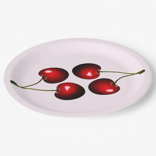 Assiettes En Carton Plaques en papier Cerises rouges - personnalisable (Angle)