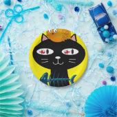 Assiettes En Carton Plaques en papier, Chat noir Kitts Os de poisson J (Fête)