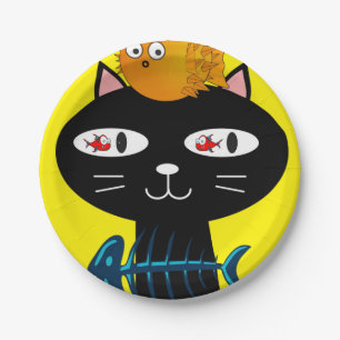 Assiettes En Carton Plaques en papier, Chat noir Kitts Os de poisson J
