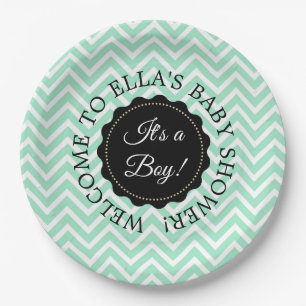 Assiettes En Carton Plaques en papier Chevron Sage Baby shower personn