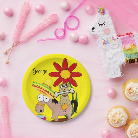 Assiettes En Carton Plaques en papier, chien singe mexicain Sombrero J (Fête)
