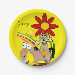 Assiettes En Carton Plaques en papier, chien singe mexicain Sombrero J