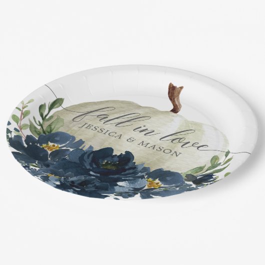 Assiettes En Carton Plaques en papier Citrouille bleu marine Floral Ma (Angle)
