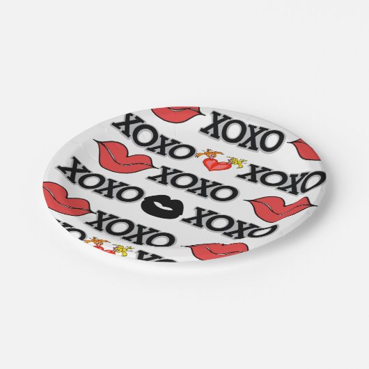 Assiettes En Carton Plaques en papier Coeurs rouges Aimer Xoxo (Angle)