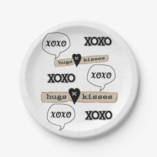 Assiettes En Carton Plaques en papier Coeurs rouges Aimer Xoxo (Devant)