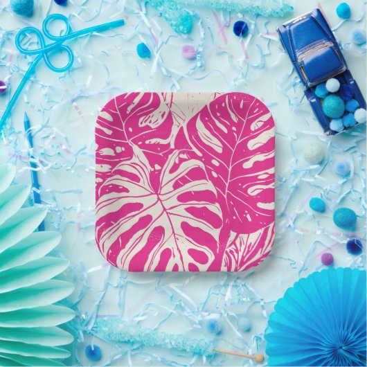 Assiettes En Carton Plaques en papier conçues par Monstera tropicale (Fête)