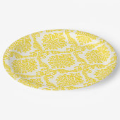 Assiettes En Carton Plaques en papier Damas jaune et blanc (Angle)