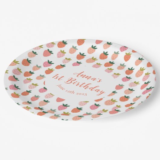 Assiettes En Carton Plaques en papier d'anniversaire aux fraises migno (Angle)