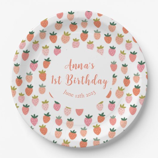 Assiettes En Carton Plaques en papier d'anniversaire aux fraises migno (Devant)