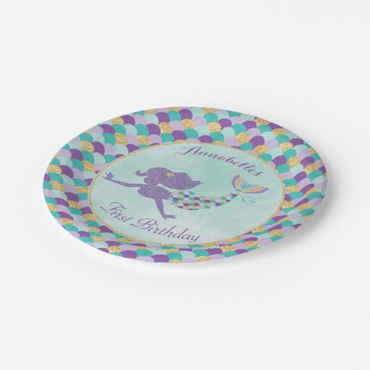 Assiettes En Carton Plaques en papier d'anniversaire de sirène (Angle)