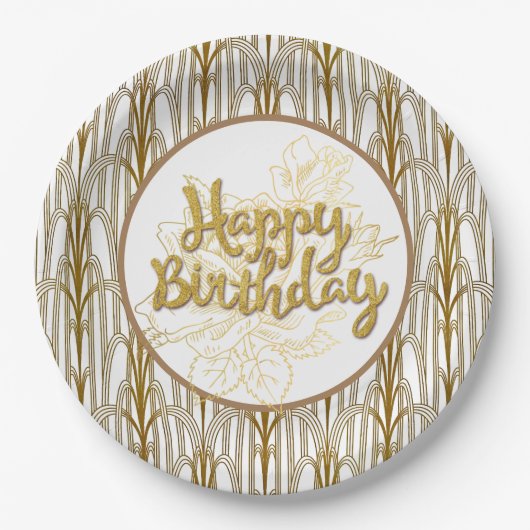 Assiettes En Carton Plaques en papier d'anniversaire dorées (Devant)