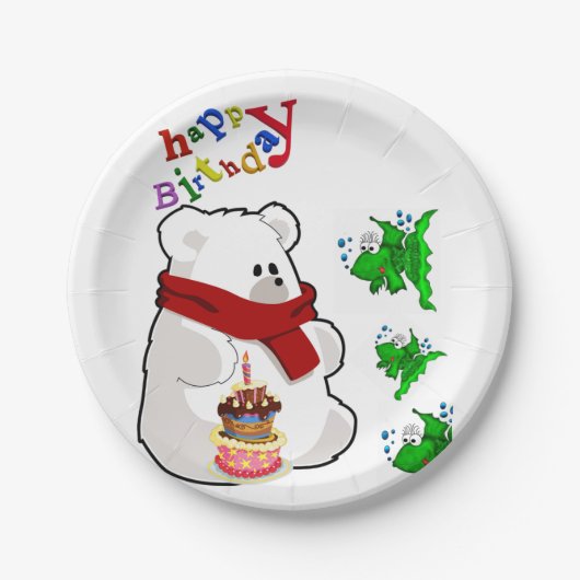 Assiettes En Carton Plaques en papier d'anniversaire, Ours polaire (Devant)