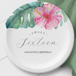 Assiettes En Carton Plaques en papier d'anniversaire Sweet 16 Tropical
