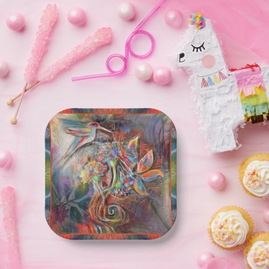 Assiettes En Carton Plaques en papier d'art de Hummingbird Flight Soft (Fête)