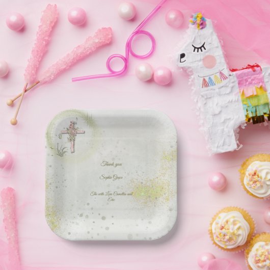Assiettes En Carton Plaques en papier de baptême gracieuses et brillan (Fête)