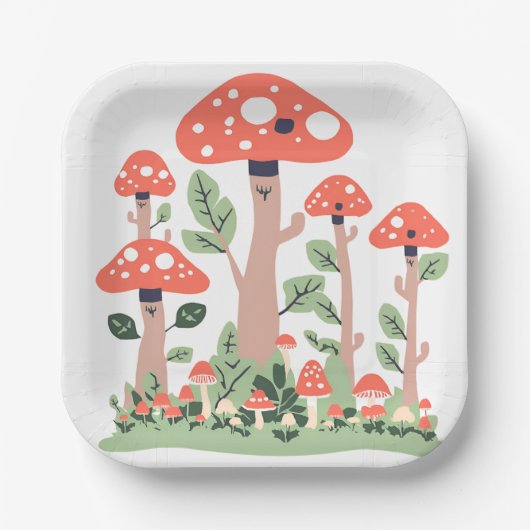 Assiettes En Carton Plaques en papier de champignons Décor fête Annive (Recto)