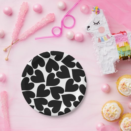 Assiettes En Carton Plaques en papier de coeur noir (Fête)