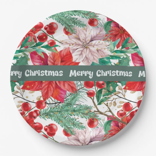 Assiettes En Carton Plaques en papier de conception de Noël Poinsettia (Devant)