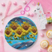 Assiettes En Carton Plaques en papier de dauphins de tournesol (Fête)