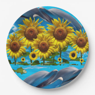 Assiettes En Carton Plaques en papier de dauphins de tournesol