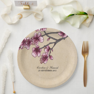 Assiettes En Carton Plaques en papier de fleurs de cerisier rose Vinta