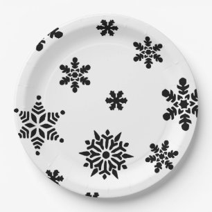 Assiettes En Carton Plaques en papier de flocons de neige noirs et bla
