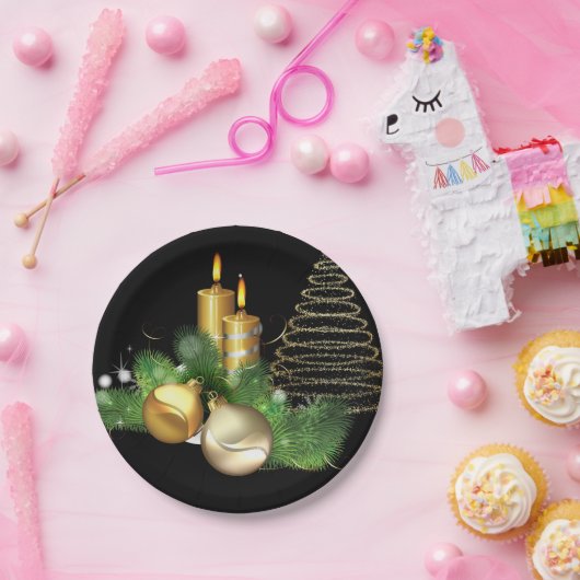 Assiettes En Carton Plaques en papier de Noël, bougie d'or (Fête)