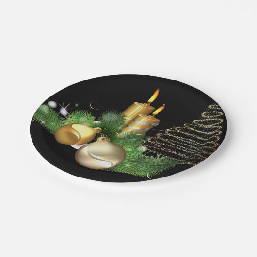 Assiettes En Carton Plaques en papier de Noël, bougie d'or (Angle)