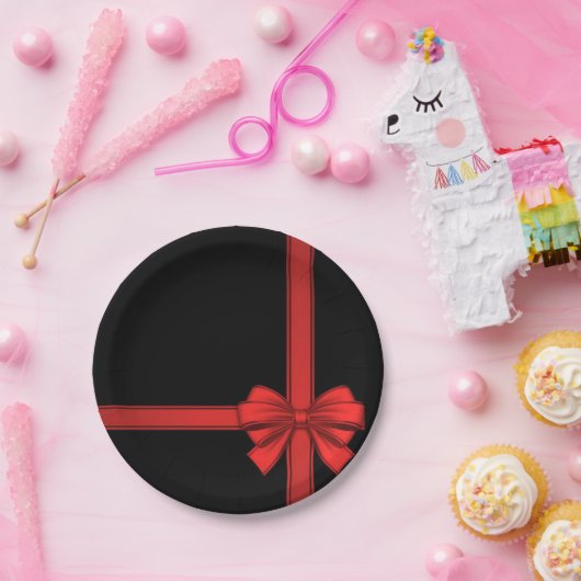 Assiettes En Carton Plaques en papier de Noël, Bow rouge (Fête)