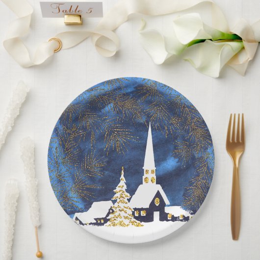 Assiettes En Carton Plaques en papier de Noël de l'église neigeuse (Mariage)