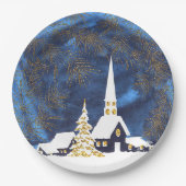 Assiettes En Carton Plaques en papier de Noël de l'église neigeuse (Devant)