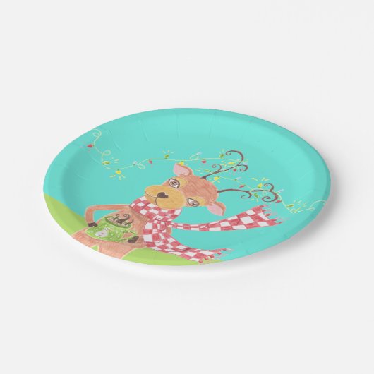 Assiettes En Carton Plaques en papier de Noël de rennes mignons (Angle)