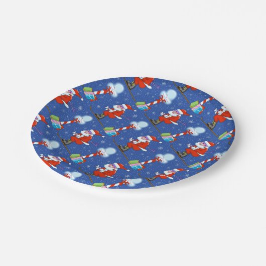 Assiettes En Carton Plaques en papier de Noël de Santas Skiing (Angle)