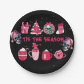 Assiettes En Carton Plaques en papier de Noël gothique noir et rose (Devant)