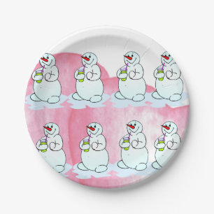 Assiettes En Carton Plaques en papier de Noël, Joyeux bonhomme de neig