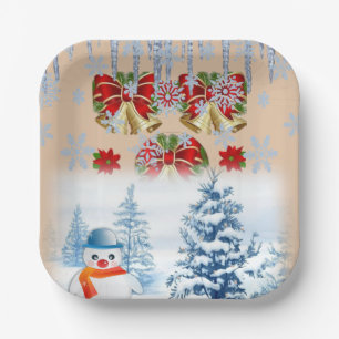 Assiettes En Carton Plaques en papier de Noël, Joyeux bonhomme de neig