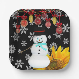 Assiettes En Carton Plaques en papier de Noël, Joyeux bonhomme de neig