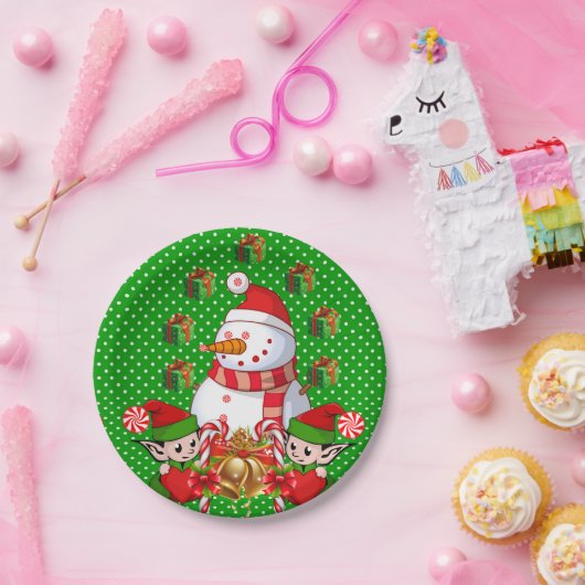 Assiettes En Carton Plaques en papier de Noël, Joyeux Noël Snowman Elf (Fête)