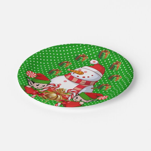 Assiettes En Carton Plaques en papier de Noël, Joyeux Noël Snowman Elf (Angle)
