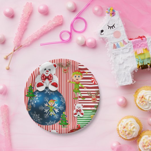 Assiettes En Carton Plaques en papier de Noël, Joyeux ours en peluche  (Fête)