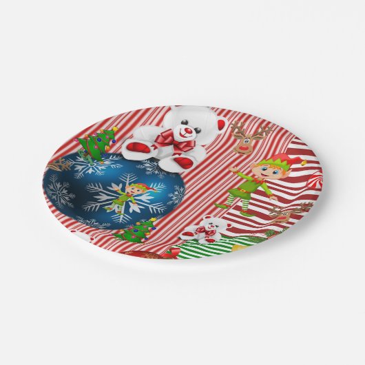 Assiettes En Carton Plaques en papier de Noël, Joyeux ours en peluche  (Angle)