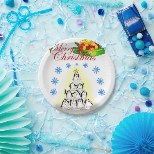 Assiettes En Carton Plaques en papier de Noël, Joyeux pingouin de Noël (Fête)