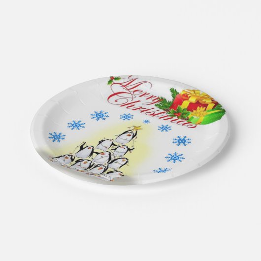 Assiettes En Carton Plaques en papier de Noël, Joyeux pingouin de Noël (Angle)