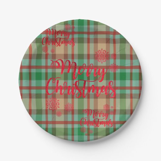 Assiettes En Carton Plaques en papier de Noël, Joyeux Plaid de Noël (Devant)