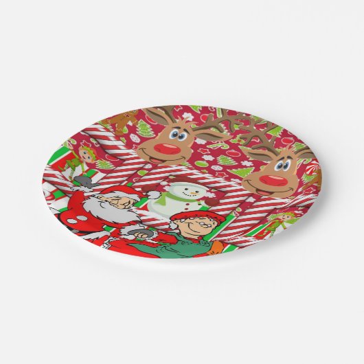 Assiettes En Carton Plaques en papier de Noël, Joyeux rennes Père Noël (Angle)